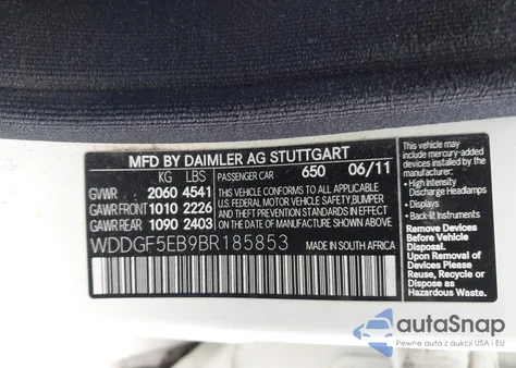 2011 Mercedes-Benz C 300 Luxury/Sport from USA, damaged, VIN WDDGF5EB9BR185853